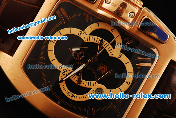 Tag Heuer SLR Automatic Movement Rose Gold Case with Black Dial and Brown Leather Strap - Click Image to Close
